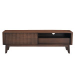 Miliboo meuble tv en bois fonc� manguier massif avec porte coulissante l160 cm alda