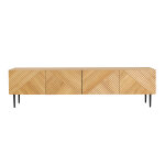 Miliboo meuble tv design en bois clair ch�ne massif grav� et m�tal noir 4 portes l180 cm archipel