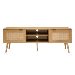 Miliboo meuble tv finition bois clair, cannage rotin et mtal noir 2 portes l140 cm manille