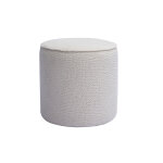 Miliboo pouf rond en tissu effet velours textur� �cru � motifs d40 cm wanga