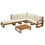 Miliboo salon de jardin d'angle 6 - 8 places en bois massif avec coussins d�houssables beige naturel ...