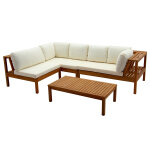 Miliboo salon de jardin d'angle 6 places en bois massif avec coussins d�houssables beige naturel belize ...