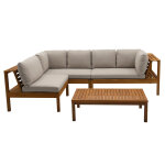 Miliboo salon de jardin d'angle 6 places en bois massif avec coussins d�houssables taupe belize