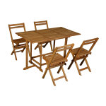 Miliboo set d'une table extensible avec rangements et de 4 chaises pliantes en bois massif carmen