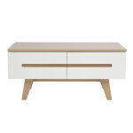 Miliboo table basse blanche laqu�e brillante et finition bois clair 4 tiroirs l100 cm melka