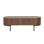 Miliboo table basse design bois fonc� noyer et m�tal noir avec rangement l120 cm skye