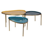 Miliboo tables basses gigognes laques moutarde, bleu canard et bleu (lot de 3) zuria