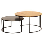 Miliboo tables basses gigognes rondes bois manguier massif et m�tal noir (lot de 2) tahl