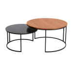 Miliboo tables basses gigognes rondes bois manguier massif teint� et m�tal noir (lot de 2) tahl