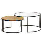 Miliboo tables basses gigognes rondes verre tremp, bois manguier massif et mtal noir (lot de 2) tahl ...