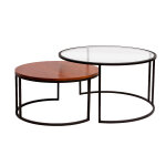 Miliboo tables basses gigognes rondes verre tremp�, bois manguier massif teint� et m�tal noir (lot de ...
