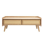 Miliboo table basse avec rangements en bois clair fr�ne et cannage rotin l120 cm elsy