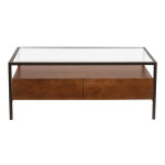 Miliboo table basse rectangulaire avec rangements en bois fonc� manguier massif, verre et m�tal noir ...