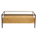 Miliboo table basse rectangulaire avec rangements en bois manguier massif, verre et mtal noir l100 cm ...