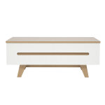 Miliboo table basse relevable blanche laqu�e brillante et finition bois clair l100 cm melka