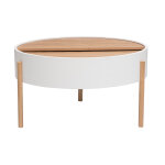 Miliboo table basse ronde blanche et bois clair fr�ne avec plateau pivotant et rangement d80 cm yoline ...