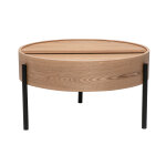 Miliboo table basse ronde bois clair fr�ne et m�tal noir avec plateau pivotant et rangement d80 cm yoline ...