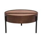 Miliboo table basse ronde bois fonc� noyer et m�tal noir avec plateau pivotant et rangement d80 cm yoline ...