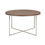 Miliboo table basse ronde bois manguier massif teint� et m�tal chrom� d80 cm advita