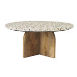 Miliboo table basse ronde en terrazzo et bois clair manguier massif d79. 5 cm nessa