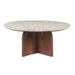 Miliboo table basse ronde en terrazzo et bois fonc� manguier massif d79. 5 cm nessa