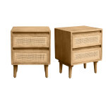 Miliboo tables de chevet en bois manguier massif et cannage rotin avec rangements 2 tiroirs (lot de 2) ...