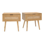 Miliboo tables de chevet finition bois clair, cannage rotin et m�tal noir (lot de 2) manille