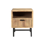 Miliboo table de chevet avec rangements bois manguier massif grav� et m�tal noir morisson