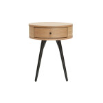 Miliboo table de chevet ronde avec tiroir bois clair et m�tal noir koral