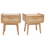 Miliboo tables de chevet avec tiroir en bois clair fr�ne et cannage rotin (lot de 2) ath�ne