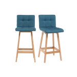 Miliboo tabourets de bar bois et bleu canard h65 cm (lot de 2) klaris Miliboo tabourets de bar bois et bleu canard h65 cm (lot de 2) klaris
