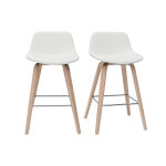 Miliboo tabourets de bar design blanc et bois clair h65 cm (lot de 2) nonie