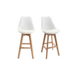 Miliboo tabourets de bar design blanc et bois h65 cm (lot de 2) pauline