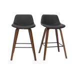 Miliboo tabourets de bar design noir et noyer h65 cm (lot de 2) nonie