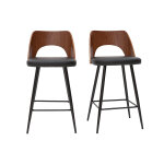 Miliboo tabourets de bar design noirs et noyer h66. 5 (lot de 2) falcom