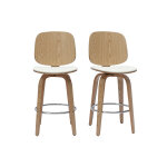 Miliboo tabourets de bar design pivotants blancs et bois clair h66 cm (lot de 2) beck Miliboo tabourets de bar design pivotants blancs et bois clair h66 cm (lot de 2) beck