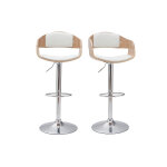 Miliboo tabourets de bar design rglables en polyurthane blanc et bois clair (lot de 2) eustache