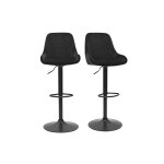 Miliboo tabourets de bar design r�glables en tissu velours noir et m�tal noir 360� (lot de 2) holo