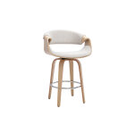 Miliboo tabouret de bar design en tissu effet velours textur� beige, bois clair et acier chrom� h68 cm ...