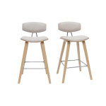 Miliboo tabourets de bar design en tissu effet velours textur beige et bois clair h69 cm (lot de 2) ...