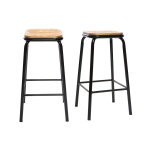 Miliboo tabourets de bar empilables noir et bois fonc h65 cm (lot de 2) memphis