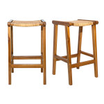 Miliboo tabourets de bar ethniques en bois teck massif et cannage rotin h65 cm (lot de 2) gawa