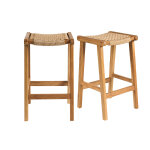 Miliboo tabourets de bar ethniques ext�rieur en bois teck massif et cannage rotin h66 cm (lot de 2) gawa ...