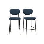 Miliboo tabourets de bar fixes en tissu effet velours textur� bleu fonc� h65 cm (lot de 2) breka