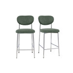 Miliboo tabourets de bar fixes en tissu velours c�tel� vert kaki h65 cm (lot de 2) breka