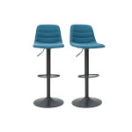 Miliboo tabourets de bar r�glables pivotants 360� en tissu et m�tal bleu canard (lot de 2) saury