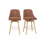 Miliboo tabourets de bar scandinaves pivotants 360� en tissu chenille terre br�l�e et bois h�tre massif ...