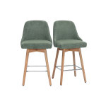 Miliboo tabourets de bar scandinaves pivotants 360 en tissu chenille vert kaki et bois htre massif ...