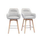 Miliboo tabourets de bar scandinaves pivotants 360� en tissu effet velours textur� gris clair et bois ...