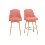 Miliboo tabourets de bar scandinaves pivotants 360� en tissu effet velours textur� terracotta et bois ...
